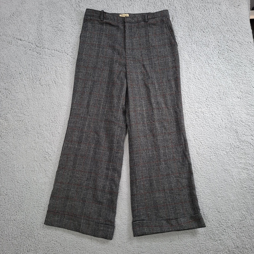 Boutique Essentials Womens 12 Gray Plaid Wide Leg High Waist Cuffed Retro Pants
